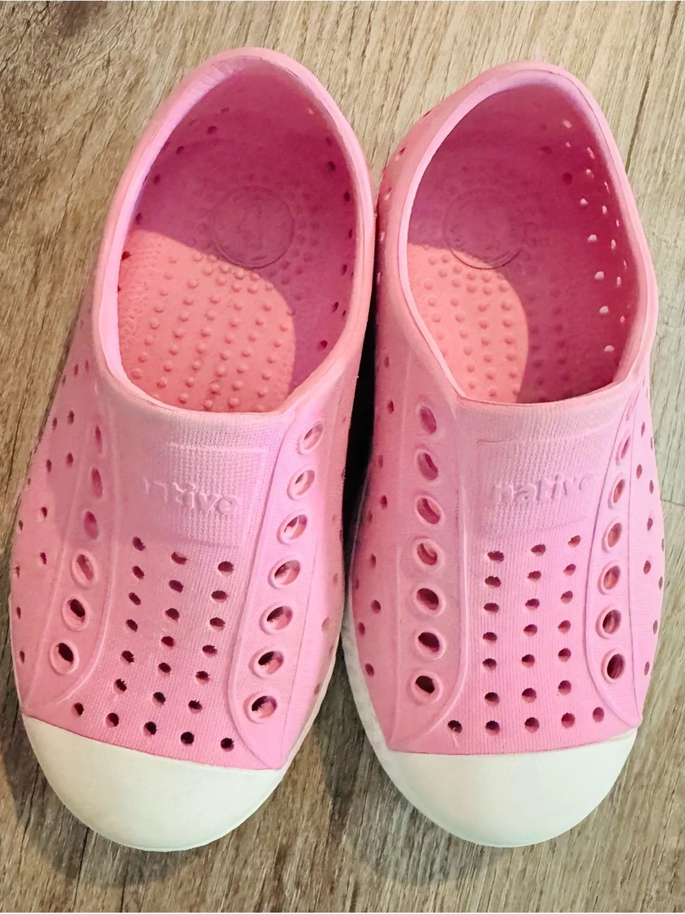 Native Kids Slip-On Water Shoes in Pink with White Toe Caps